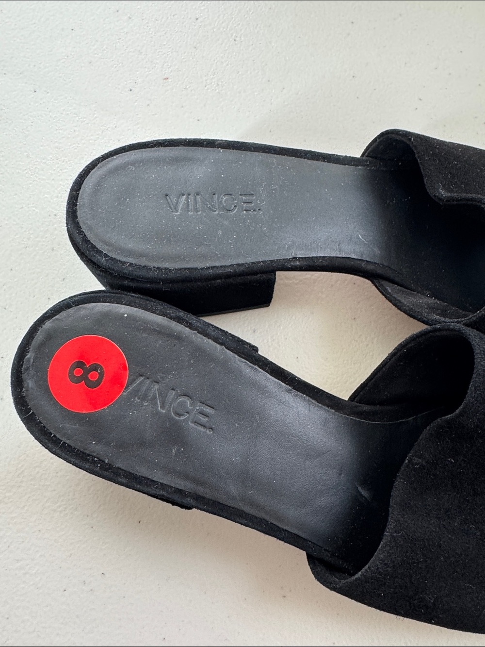 Vince Black Suede Slides Mule Heels Size 8 Minimalist Quiet Luxury Sandals Chic - Picture 5 of 11